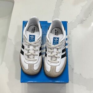 Adidas Kids White and Black Sneakers with Tan Accents